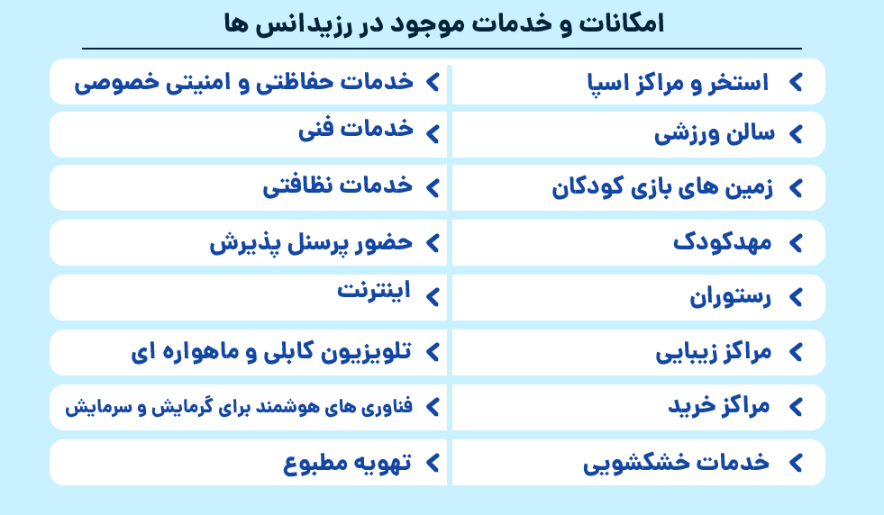 امکانات رزیدانس ها